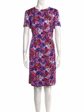 ESCADA Floral Knee-Length Shift Dress in Pink and Purple